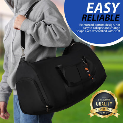 DAYGOS Gym Sports Duffle Bag for Men - Waterproof Travel Duffel Holdall Bag with Wet Pocket and Shoes Compartment, 40L Carry on Overnight Weekend for Women(Black)