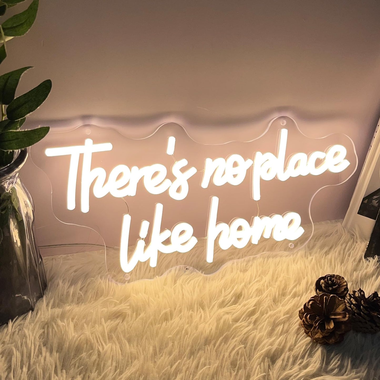 ZPLNOSIN Custom Neon Light Sign There’s No Place Like Home Indoor Bedroom Decor Wall Led Neon Sign Backdrop Flex Bar Christmas Party Wedding Living Room 5V USB Warm White 40x19.2cm