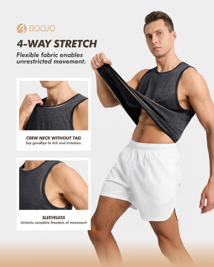 BOOJO 3 Pack Tank Tops Men - Summer Quick Dry Moisture Wicking Workout Muscle Sleeveless Shirts for Gym Beach Running