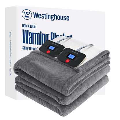 Westinghouse Heated Throw Blanket, Flower Jacquard Electric Blanket Throw with 6 Heating Levels and 2-10 Hours Auto-Off, Flannel to Sherpa Super Cozy Heated Blanket, Machine Washable (50" x 60" Beige)