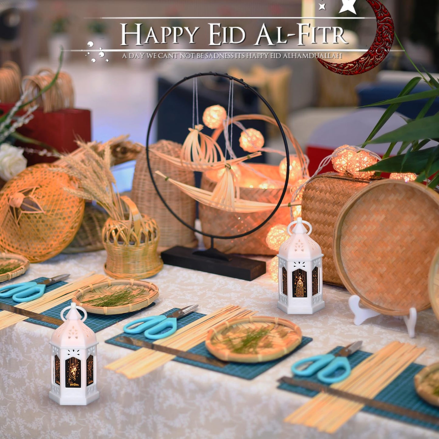 LLQ Mini Ramadan Lantern (12Pcs-5in) - Moroccan Small Lanterns Decorative, Eid Mubarak Decorations for Home, Ramadan Gifts for Family, Table Centerpiece