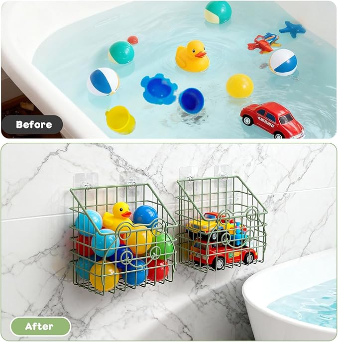 2 PackBath Toy Organizer, Wall Mounted Shower Storage Basket
