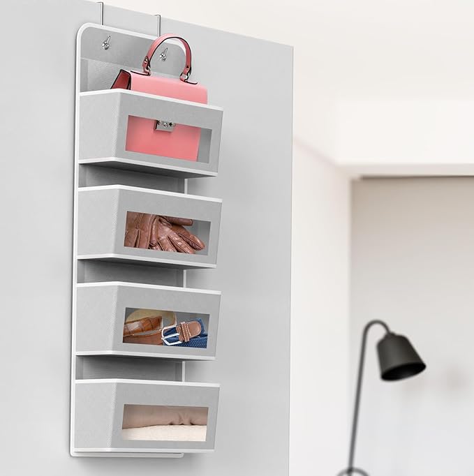 Simple Houseware 4 Clear Window Pocket Over Closet Door Storage Hanging