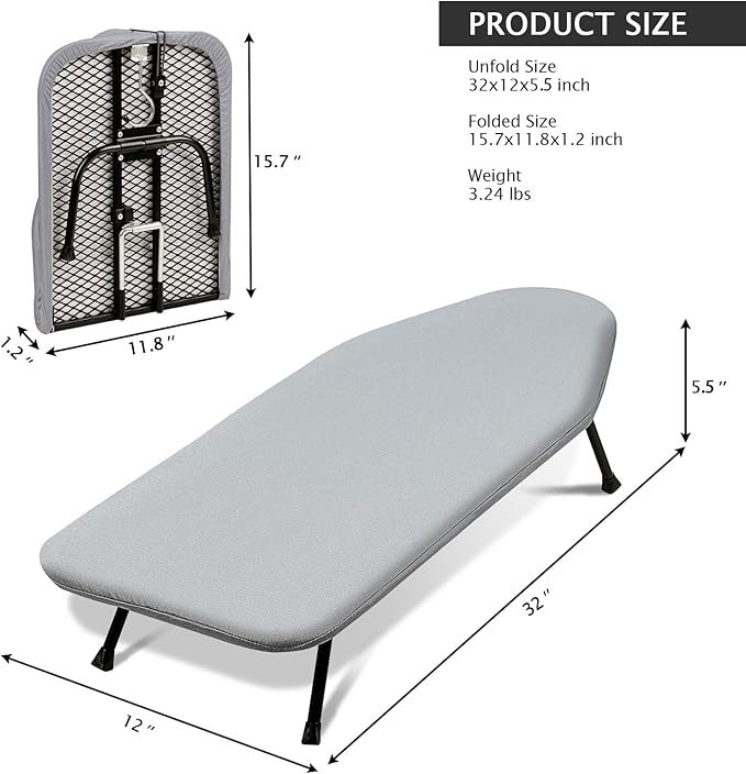 SheeChung Small Ironing Board 12"X32", Mini Ironing Board