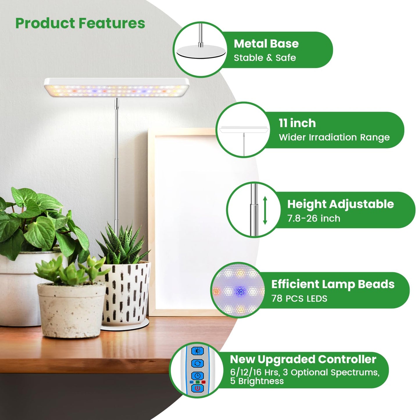 Wiaxulay Plant Grow Light, 78 LEDs Grow Light for Indoor Plants Full Spectrum, Height Adjustable Desk Growing Lamp with Metal Base, Auto Timer 6/12/16Hrs, 3 Lighting Modes, 5 Dimmable Levels,2 Pack
