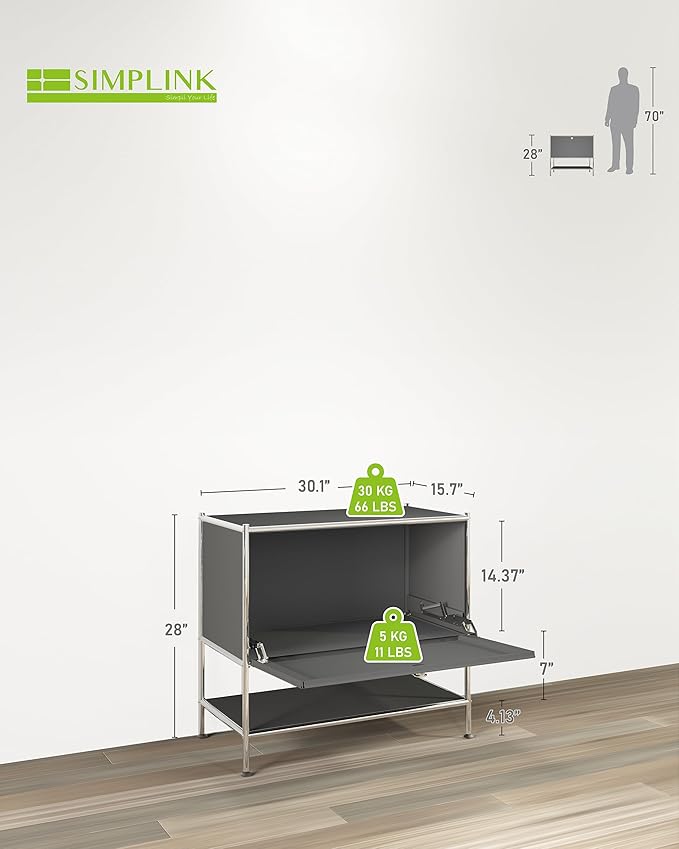 Metal Sidetable with Flap Door, 27.5" Height