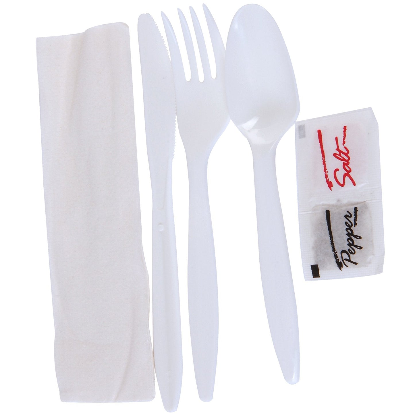 Dixie Individually Wrapped 6-Piece Medium-Weight Polypropylene Plastic Fork, Knife, Teaspoon, Napkin, Salt And Pepper Cutlery Kit by GP PRO (Georgia-Pacific), White, CMP26NSPC, (Case of 250 Kits)