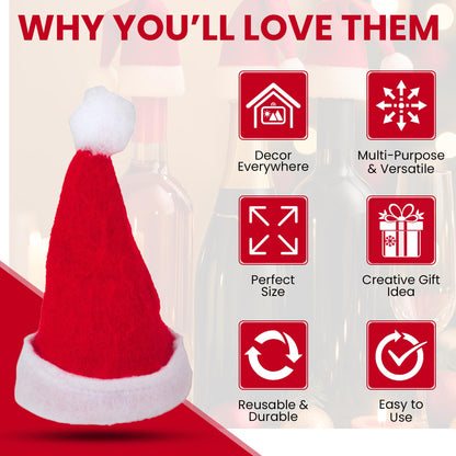 Iconikal 12-Pack Mini Felt Santa Hats Red 4.5x6-Inch Christmas Decorations for Crafts Wreath Tree Ornaments Wine Bottle Toppers Holiday Bulk Pack