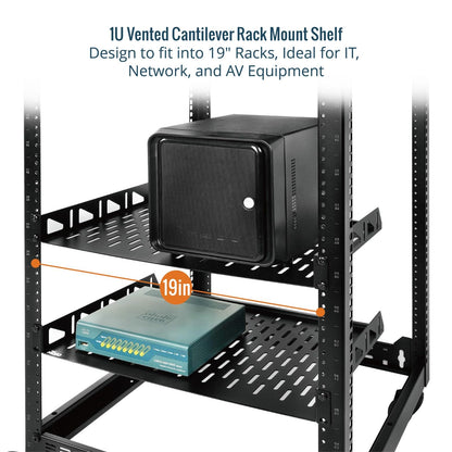 Tecmojo 1U Rack Shelf,19 inch Rack Shelf 10 inch Depth,Rack Mount Shelf with Anti-Slip Stops,Server Rack Shelf and Network Shelf for 19 in Equipments, 55lbs Capacity of Vented 1U Shelf,No Lip(2 Pack)