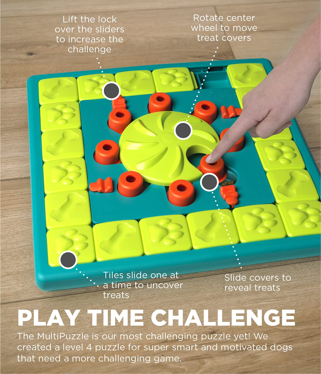 Outward Hound by Nina Ottosson Multipuzzle Level 4 Expert Dog Treat Puzzle for Enrichment, Blue