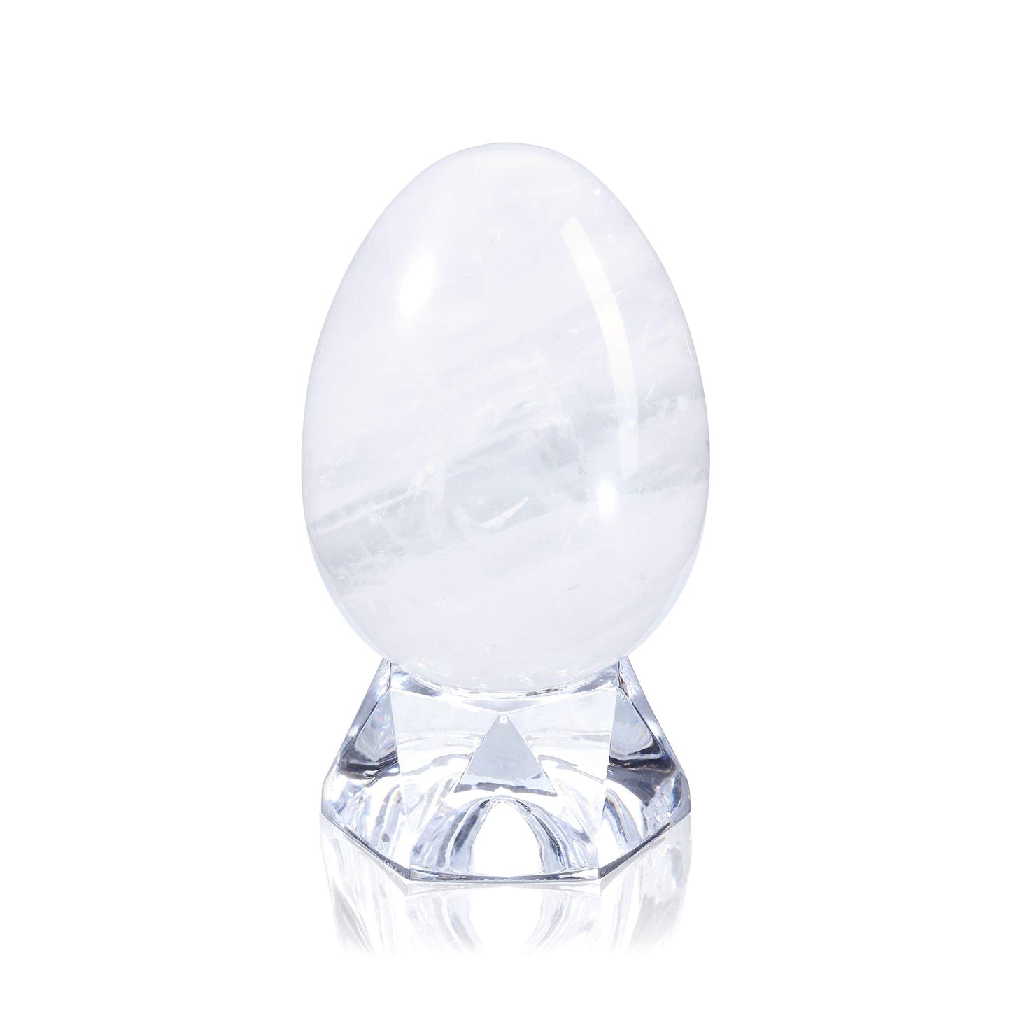 JOVIVI Natural Clear Quartz Egg Sphere Sculpture Reiki Healing Crystal Gemstone Ball Divination Figurine with Acrylic Stand for Home Decoration