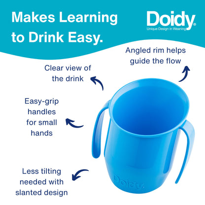 Doidy Cup Free Flow Toddler Cup | Trainer Sippy Cup (No Valve or Spout) | 3+ Months | Open Beaker with Handles for Easy Drinking | BPA-Free | 200 ml (7oz) | Blue