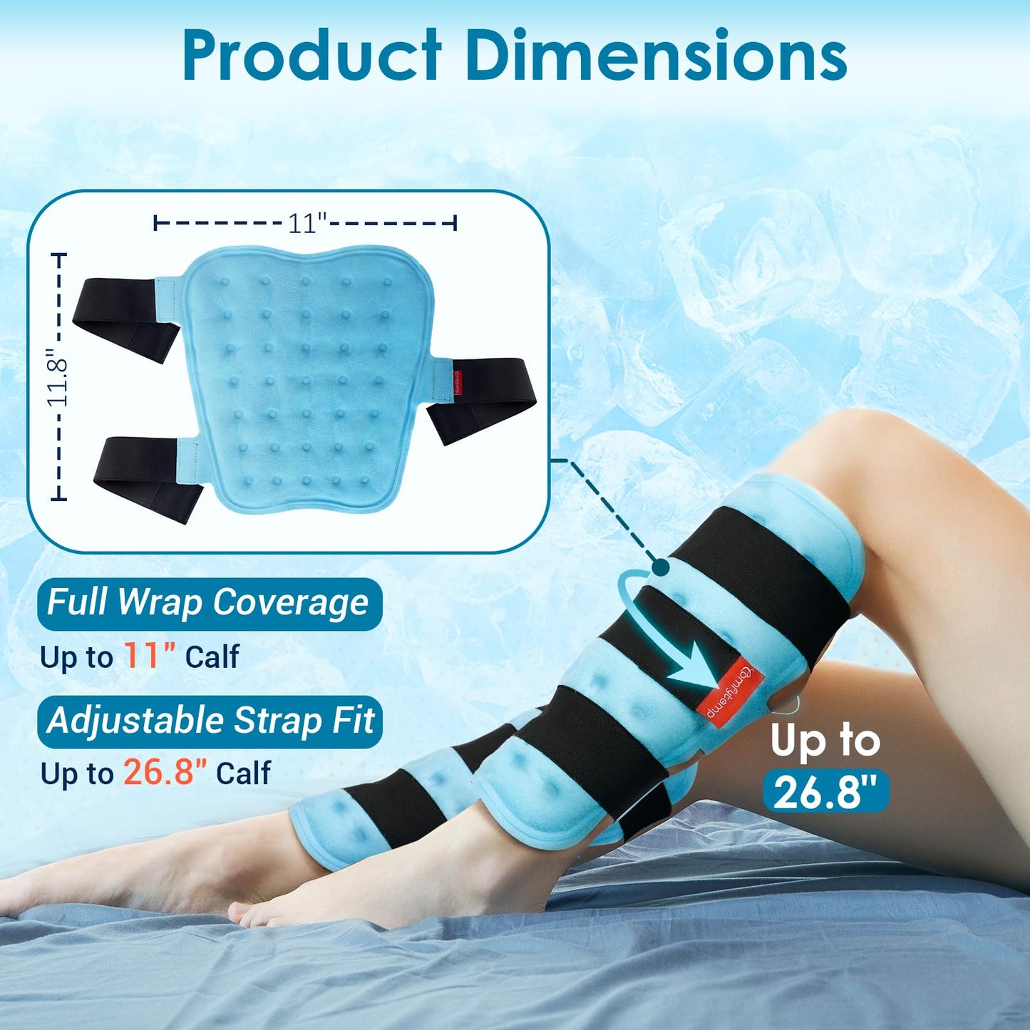Comfytemp Calf Shin Splint Ice Packs for Injury Reusable, Elbow Gel Pad Wrap, Hot Cold Compression Freeze Sleeve for Swelling, Tendonitis, Knee, Leg, After Surgery, 2 Packs, S - M