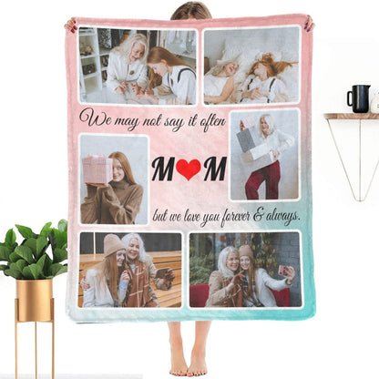 SHIYEL Gifts for Mom Custom Blanket with Photo, Personalized Make a Blankets with Picture for Mother's Day, Customized Memories Souvenir Throws for Best Mom Ever, 6 Collage Made in USA