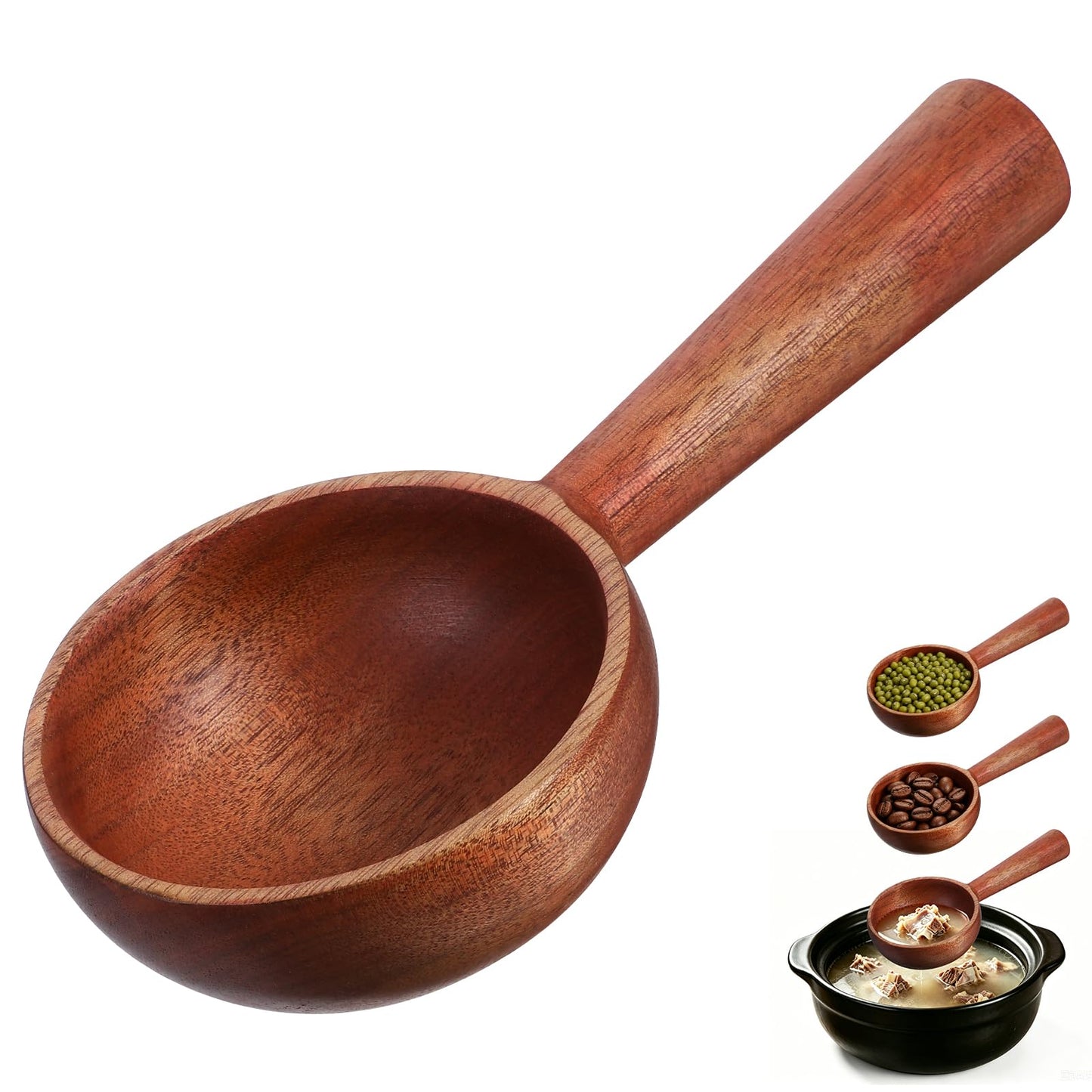 GALUBUBU Wooden Ladle, Large Wooden Scoop, Korean Style Solid Wood Serving Spoon for Bath Salt, Rice, Soup, Flour, Coffee Beans, Deep Jar Scoop for Kitchen, Sauna, Canisters