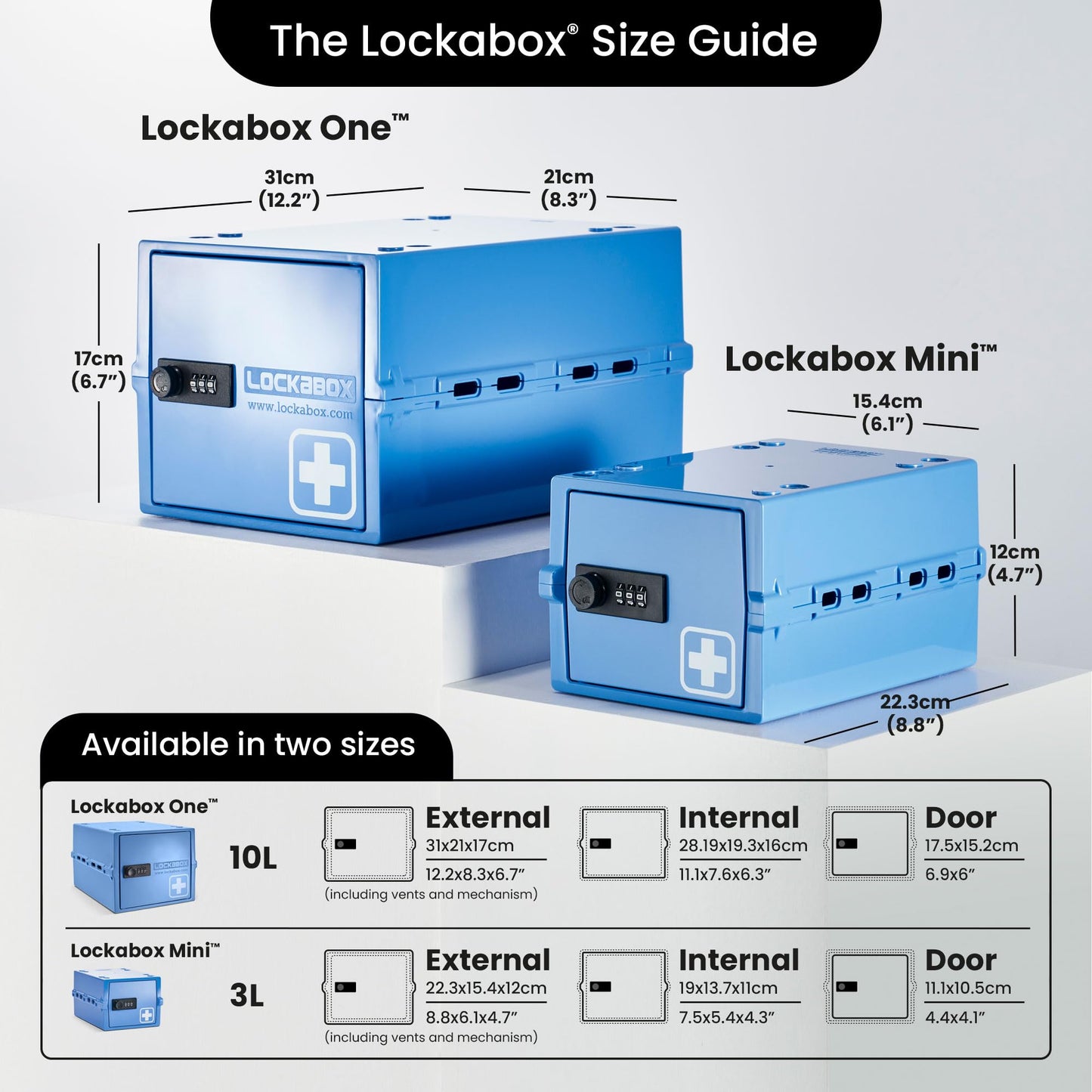 Lockabox One™ | Premium Lockable Medicine Box (A4-Sized) | Lightweight & Hygienic Medicine Lock Box | Made In Britain | External Size 31 x 21 x 17 cm (Medi Blue)
