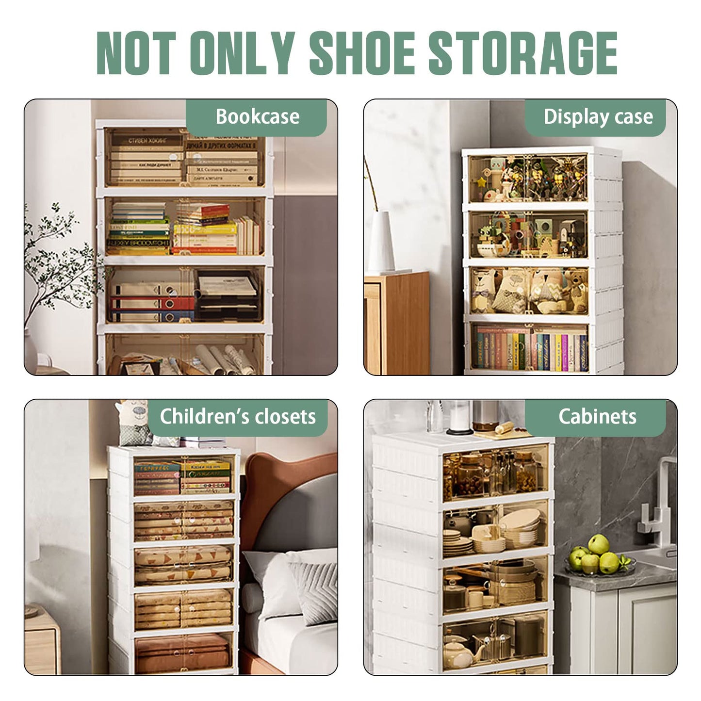 AOHMPT Foldable Storage Box - Easy Assembly Clear Plastic Stackable Shoe Storage Cabinet Organizer with Lids - Large Size Shoe Rack (9 layers clear)