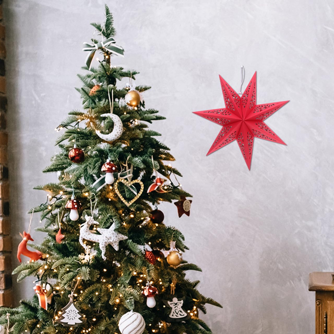 KALLORY 3 Pcs Star Paper Lantern Lampshade Christmas Hollow Out Star Hanging Decoration for Christmas New Year Party Wedding Birthady Decor 7-Point