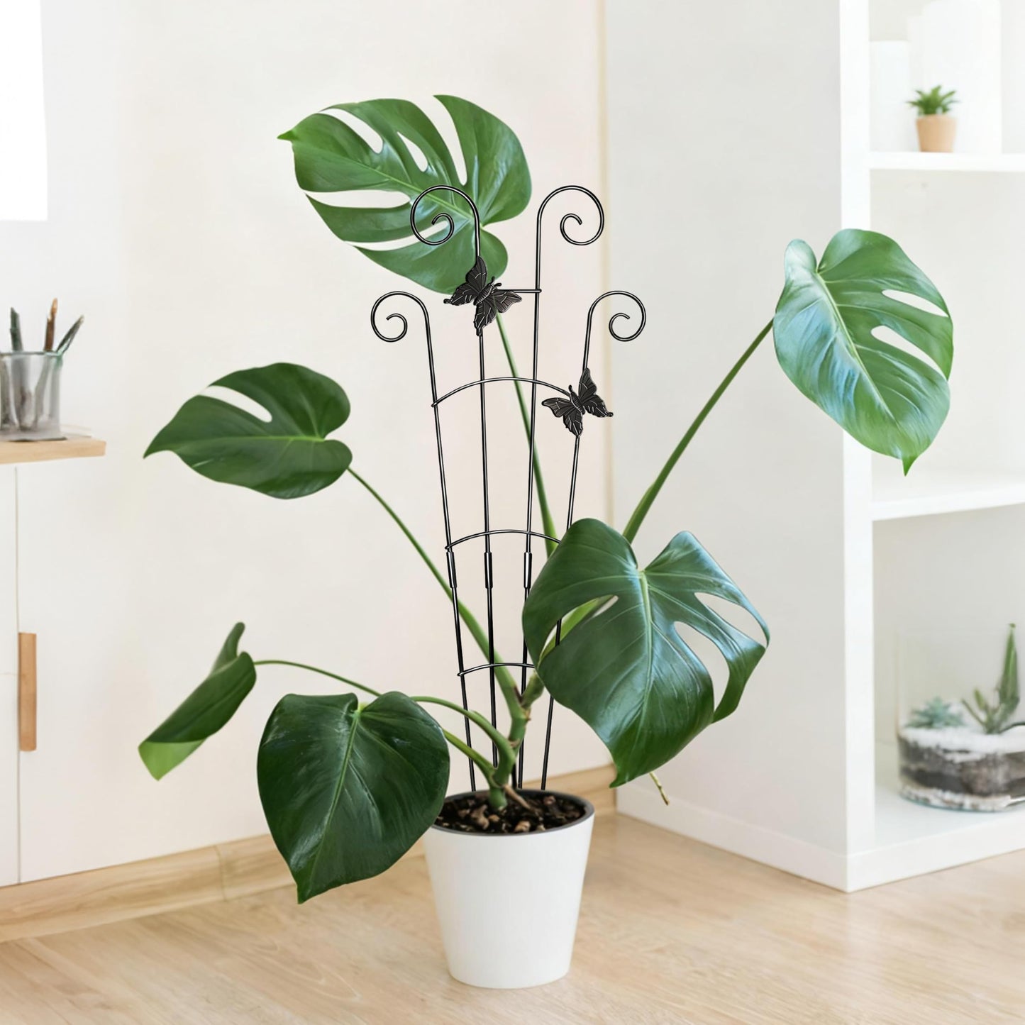 Xeeol 30'' Larger Plant Trellis with Ties Indoor, Expandable Metal Trellis for Climbing Plants Indoor, House Plant Climbing Support for Flowers Vine Ivy Monstera Hoya Pothos, 2P