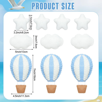 Poen 10 Pcs Star Hot Air Balloon and Cloud Nursery Decor Western Wall Decor for Bedroom Mini Felt Clouds Stars Hot Air Balloon Nursery Felt Wall for Kids Baby Bedroom(Blue)