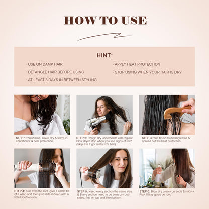 110-240V Travel Brush Hair Dryer, Small Hair Straightener Brush with European Plug Adapter for International Travel, 4 in 1 Hot Air Styler & Dryer for Drying Straightening Curling Volumizing