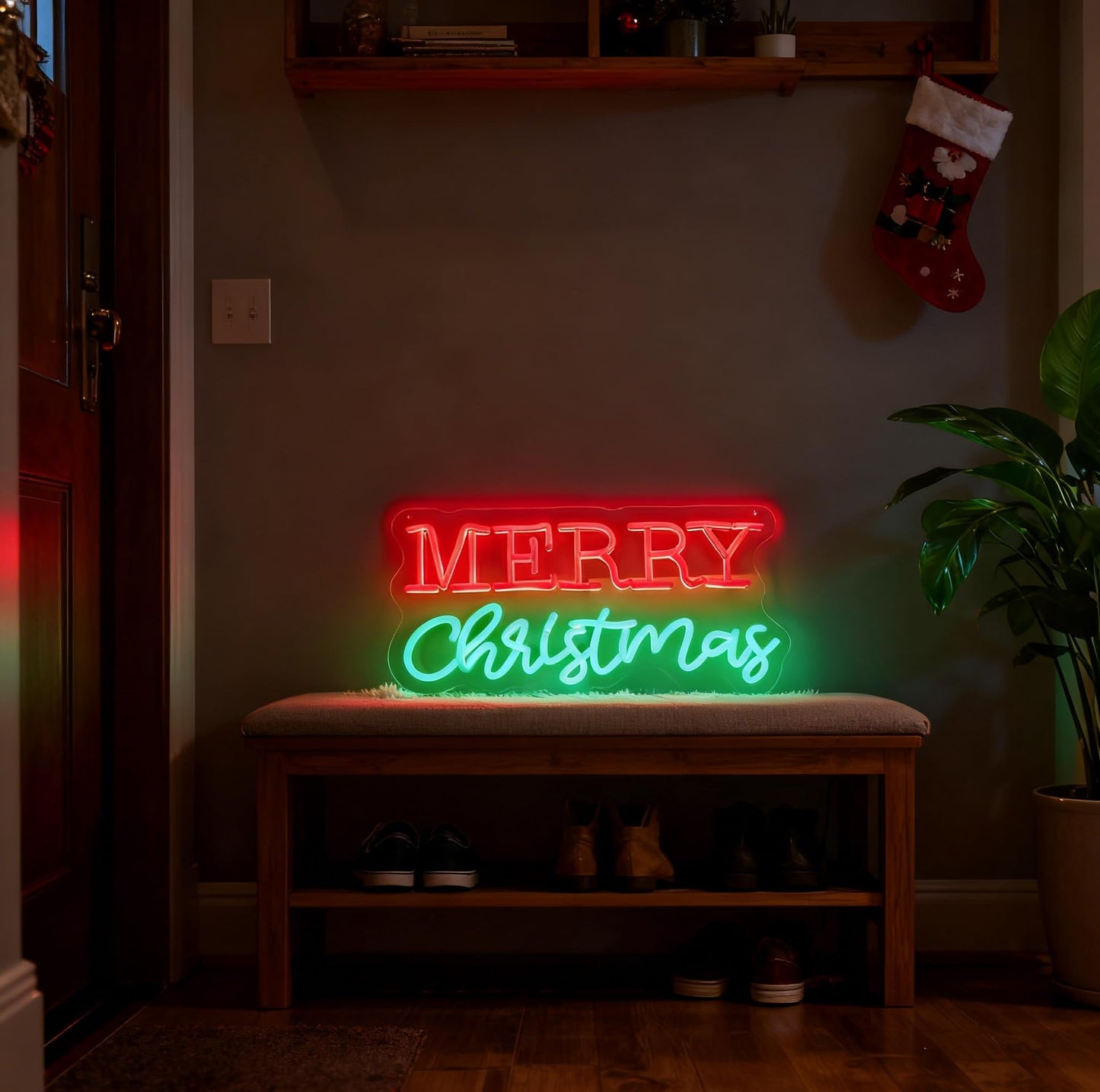 Merry Christmas LED Neon Sign, Dimmable Merry Xmas Decorative Light Holiday Theme Decor for Living Room Bedroom Party Pub Home Wall Table Festive Vibe Light Up Letters Sign, 16.5 x 7.9 In