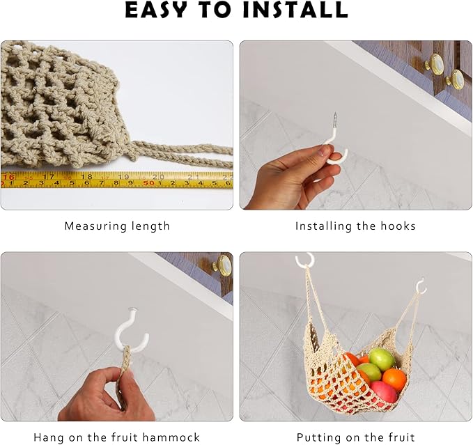 Fruit Hammock for Kitchen Under Cabinet, Large Macrame Fruit Hammock for
