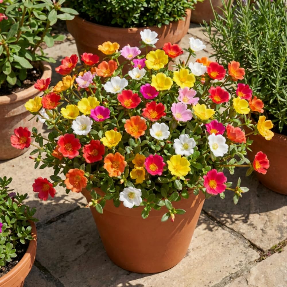 4 Assorted Portulaca Plants Live, Moss Rose Portulaca Plants, 4-7'' Tall, Flowering Groundcover Garden