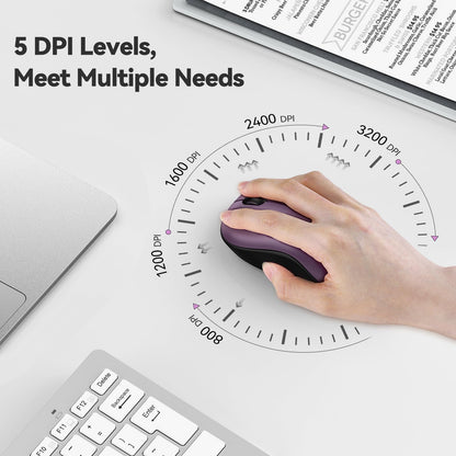 TECKNET Wireless Mouse for Laptop, 2.4G Silent Computer Mouse Quiet Click with 5 DPI Levels,Contoured Grip,Small Portable 30 Months Battery Cordless Mice for PC, Chromebook, Mac - Pink