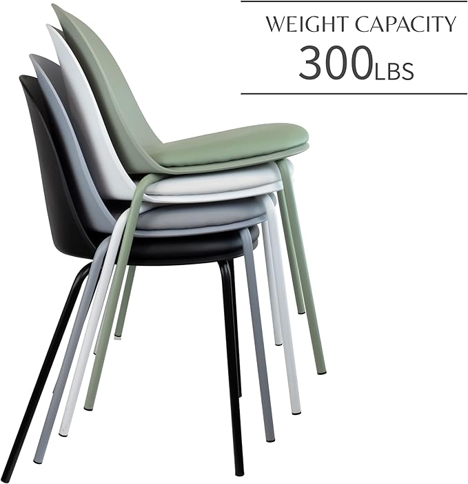 2xhome Modern Stackable Armless Dining Chair | Plastic Shell Seat with Metal Legs | Indoor or Outdoor Use | Home Kitchen Patio (1, Green, Padded Seat)
