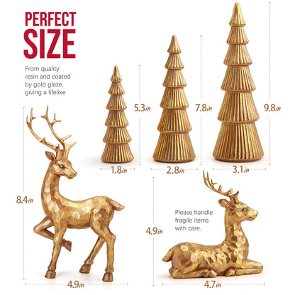 Hommtina Reindeer Christmas Decoration and Mini Trees, Lucky Reindeer Statues for Indoor Home Decor, Tabletop Mantle Cabinet Desktop Office (Rose Gold)