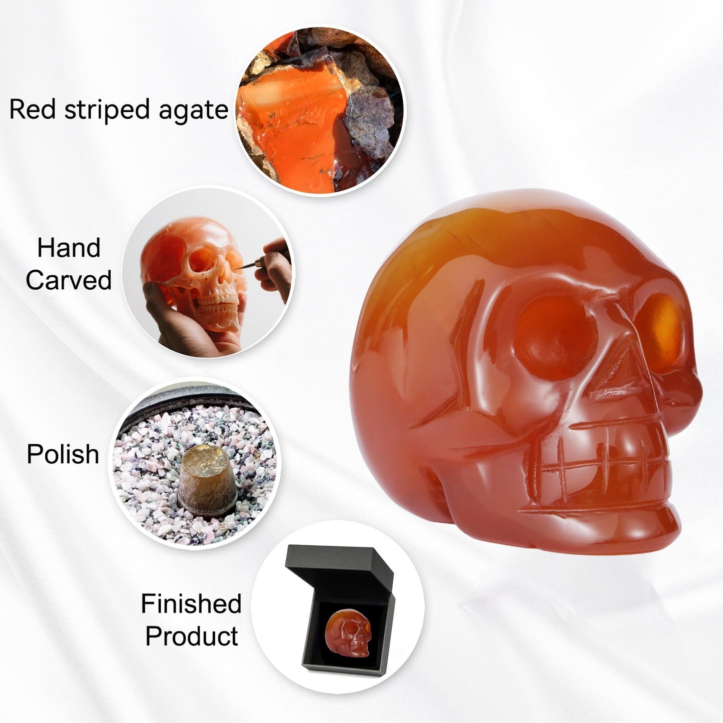 Hxswkk 2" Red Agate Skull Statue - Handcrafted Natural Crystal Gemstone Carved Human Skull Figurine Unique Skull Gift for Halloween Easter Home Men Women Decorative Crafts