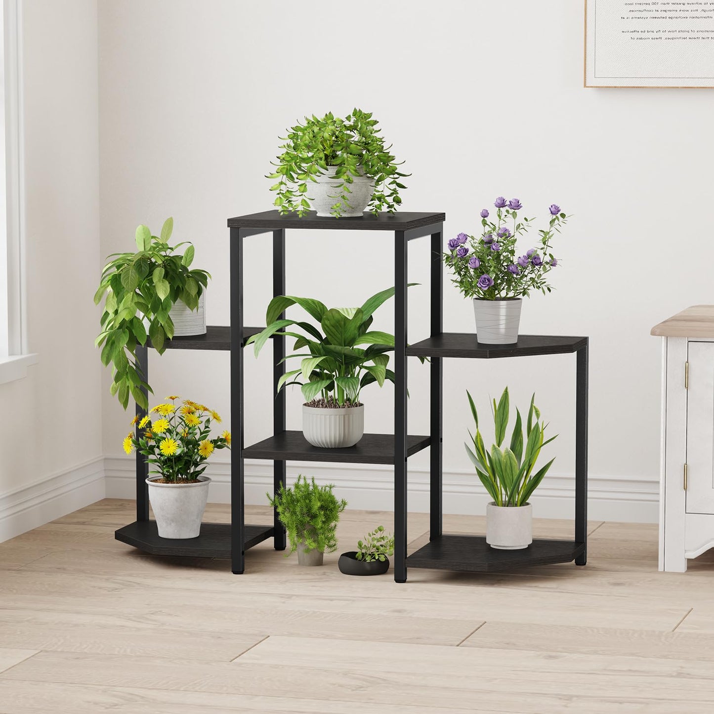 Asgolion Plant Stand Indoor,Multiple Plant Shelf Corner Rack, 6 Potted Plant Stand, 6 Tiers Large Flower Holder, Planter Display Rack for Patio Balcony Living Room Bedroom Decor, Black