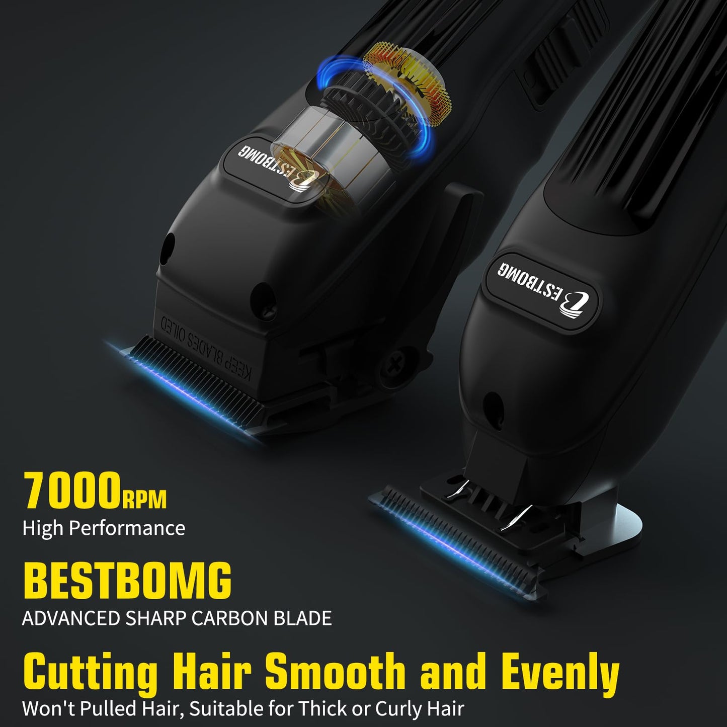 BESTBOMG® Professional Hair Clippers for Men, Professional Barber Clippers and Trimmer Set, Mens Cordless Hair Clipper for Barbers Haircut Kit Fade, BS-808A (Black)