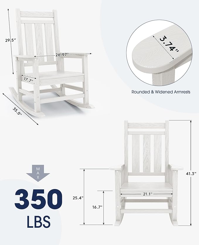 KINGYES Oversized Outdoor Rocking Chair Set of 4, All-Weather Patio Rocking