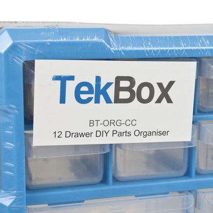 TekBox DIY Tool Bits Storage Organiser Unit - Workshop Parts Craft Box Cabinet (12 Drawer)