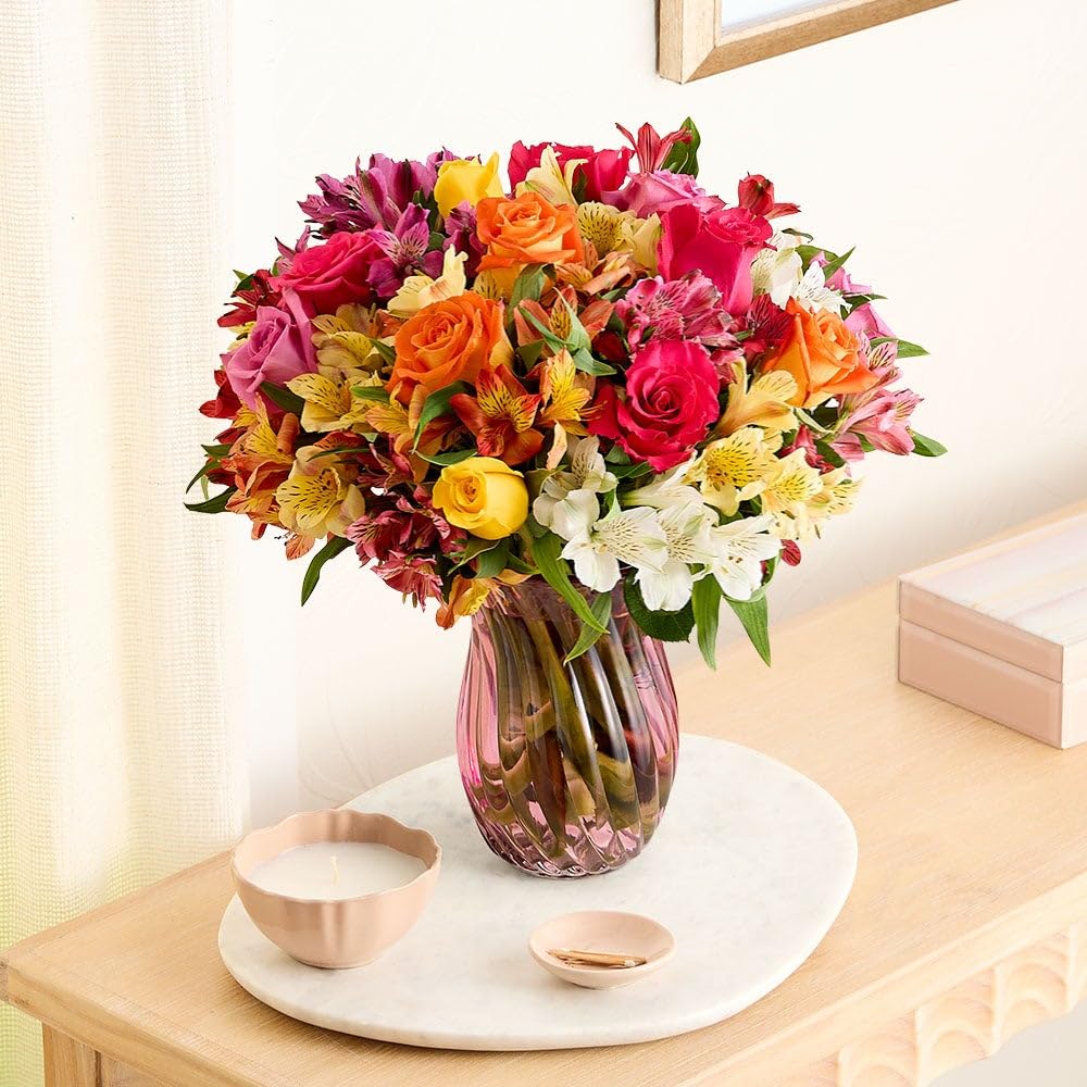 1800 Flowers – Assorted Bright Roses & Peruvian Lilies Double Bouquet (Bouquet Only) | Fresh Cut Spring Flowers for Delivery | Gift for Mother's Day, Anniversary, Sympathy, and Special Occasions