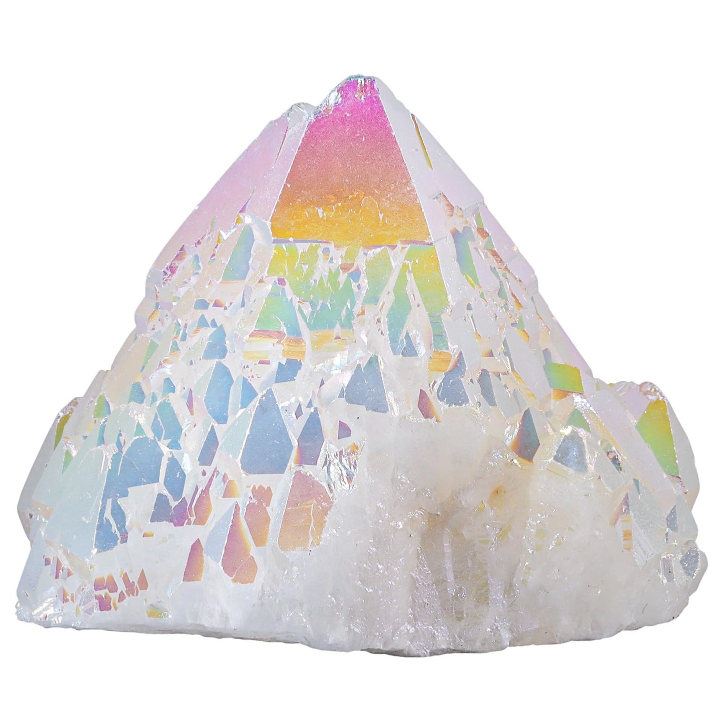 dssmboom Irregularly Single Pointed Purple AB Titanium Coated Rock Quartz Cluster Mineral Specimen, Reiki Healing Rock Crystal Geode for Stone Collection and Home Decor, White