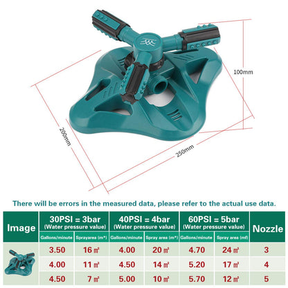 WISDOMWELL Garden Sprinkler Adjustable water spray range Suitable for large areas of lawn Automatic 360 Degree 3 Arm Rotating Sprinkler System Sprinklers (1Sprinkler+4Connectors+2 Sprinkler Head)