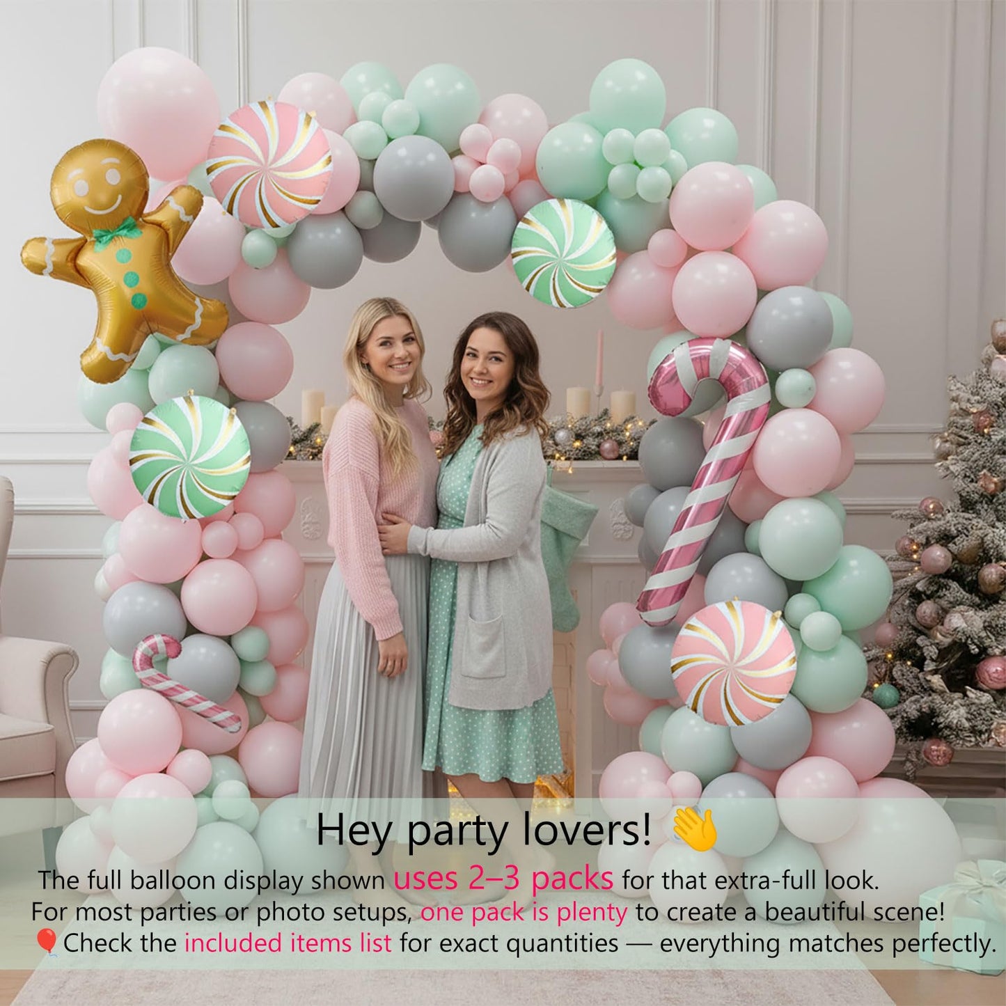 Christmas Balloon Garland Arch kit green pink balloon with Gingerbread Balloon Cane Candy Foil Balloons for friendsmas Party Decorations Xmas New Year cookie Birthday Party Supplies globos de navidad