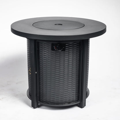 GDFStudio 30" Round Propane Fire Pit Table, 50000 BTU Outdoor Gas Heater with Steel Top & Wicker Base, for Patio, Deck, Garden, Black