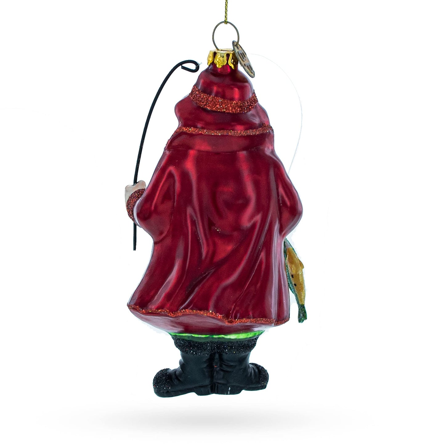 Angler Santa with Catch of the Day Glass Christmas Ornament