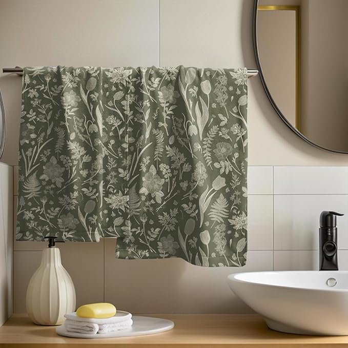 Sage Green Spring Floral Hand Towels