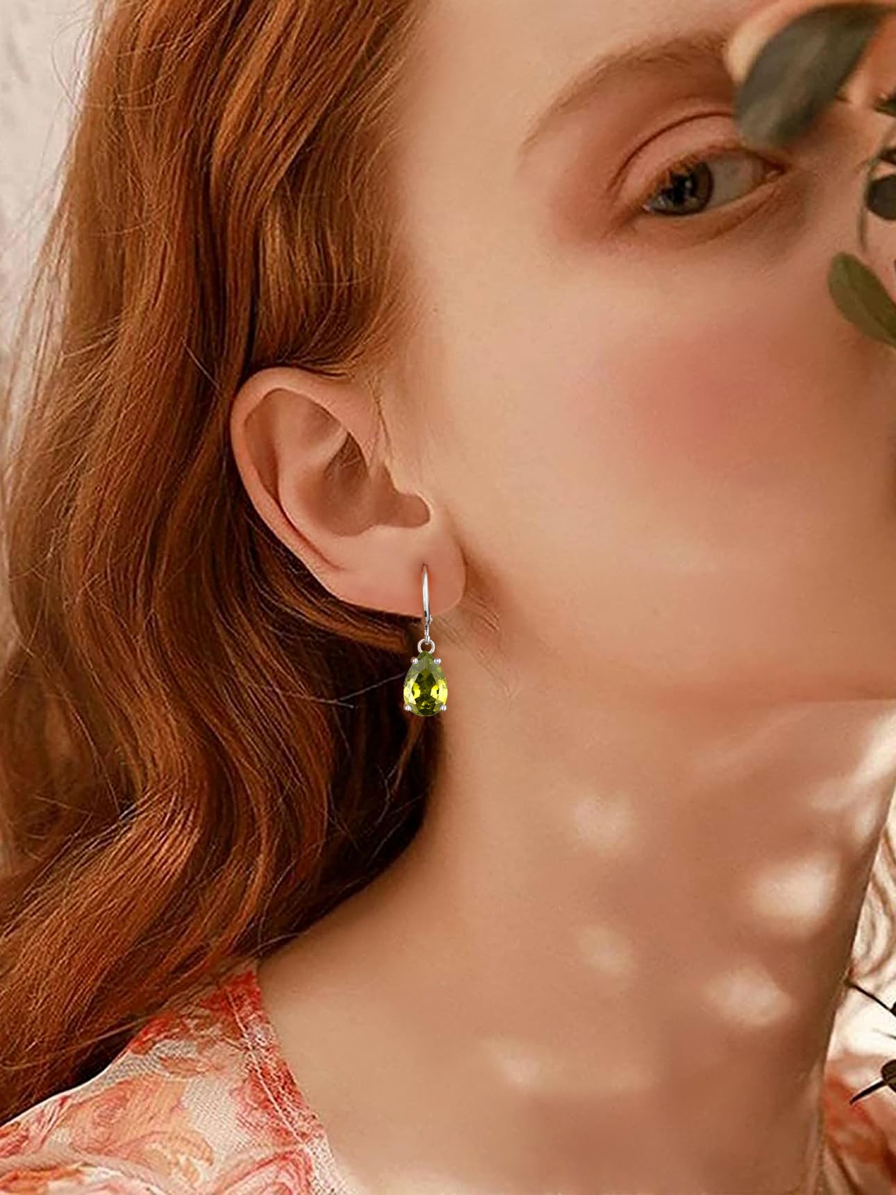 Bestyle Silver August Birthstone Drop Dangle Earrings - Created Peridot Teadrop Earrings for Women - Dainty Cute Small Silver Huggie Hoop Dangle Earrings for Birthday Wedding Party Gowns