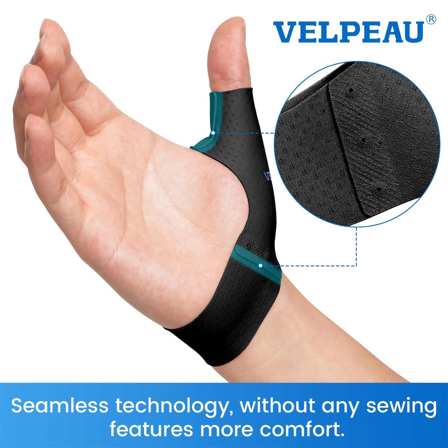 VELPEAU Elastic Thumb Wrist Support Brace (Pack of 2), Splashproof Compression Sleeve for Arthritis Pain, Tendonitis, Sprains, Sports, Splint Liner, Fits Left & Right Hands (Short Version - Black, Large)