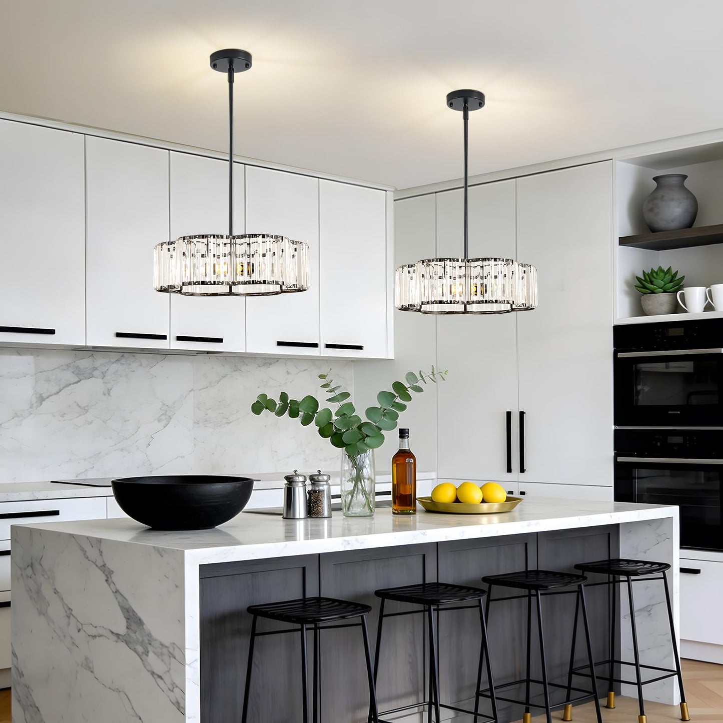 etiruety Modern Black Crystal Semi Flush Mount Ceiling Light Fixtures 16 in