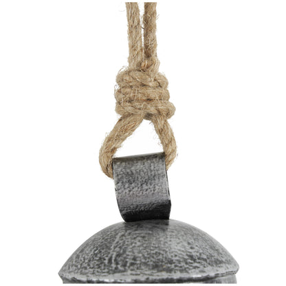 Deco 79 Metal Indoor Outdoor Decorative Cow Bells Tibetan Inspired Meditation Bell with Jute Hanging Rope, Set of 3 Cow Bell 10", 7", 5"H, Silver