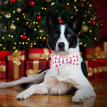 Lionheart glory Christmas Dog Bow Collar - Christmas Tree Pink Checkerboard Dog Collars with Bowtie Soft Sturdy Adjustable Girl Collars for Medium Dogs Cute Pet Collar