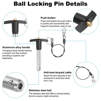 PATIKIL T Handle Lock Pins 1/2 x 1.97 (12 x 50mm), Quick Release Pin 304 Stainless Steel Safety Locating Pins with Push Button 25 cm Lanyard Cable