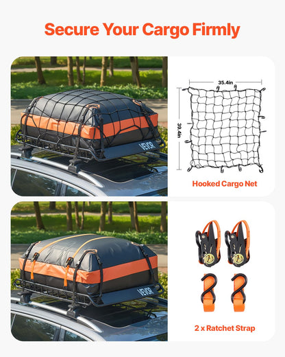 VEVOR Roof Rack Basket, 51 x 36 x 4.1 in, Universal Rooftop Cargo Carrier with 1120 x 870 x 260 mm Cargo Bag, Net, Ratchet Straps, 200 lbs Max Load Capacity Car Top Luggage Holder, for SUV Truck Car